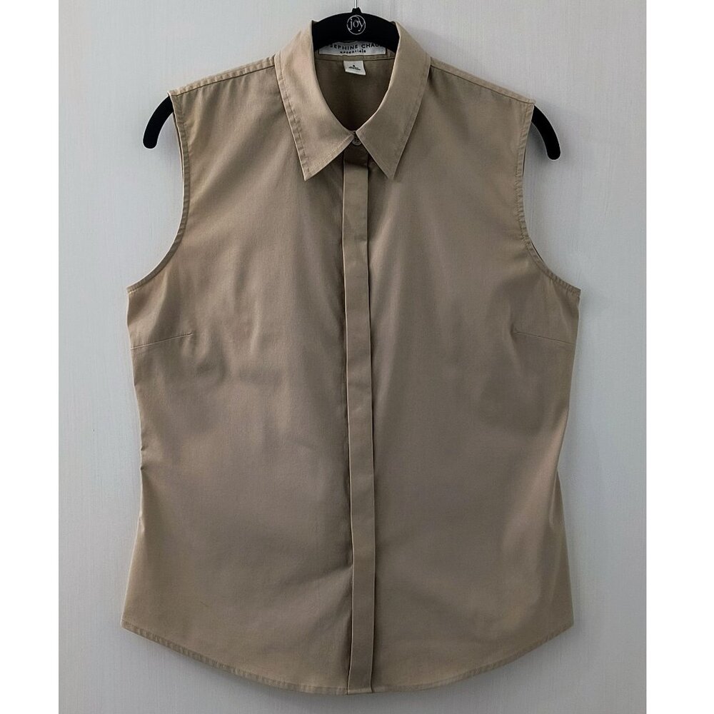 Vintage Y2K Josephine Chaus Tan Sleeveless Button-up Western Blouse - Women's 8